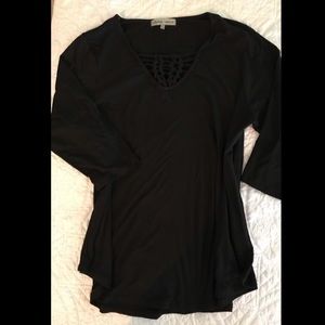 Black Top with 3/4 Sleeve and Detail on Front